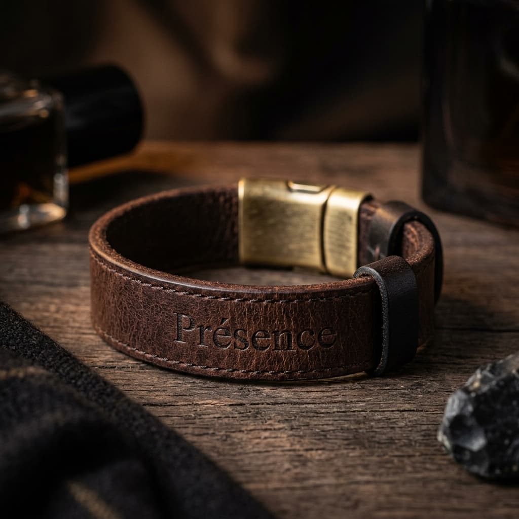 Bracelet Cuir Gravé « Présence »