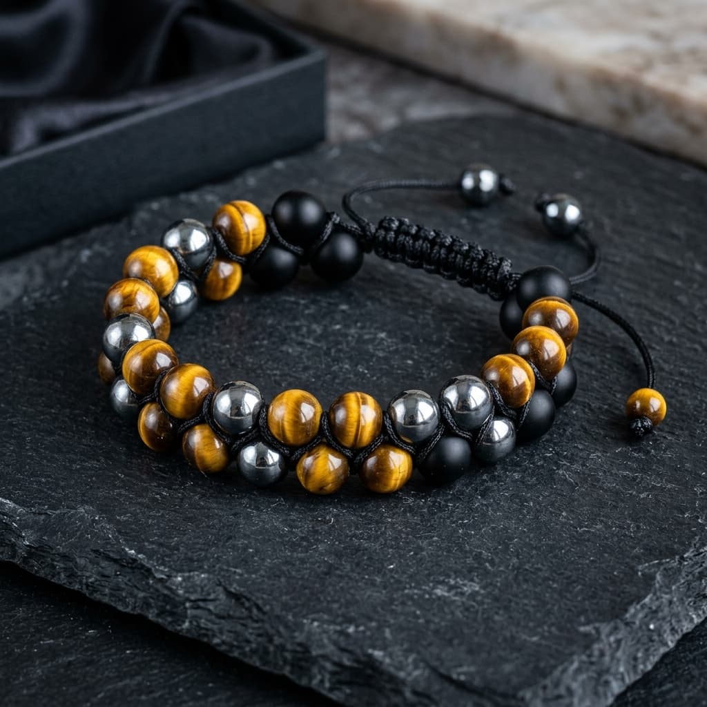 Bracelet Homme Onyx, Oeil de Tigre & Hematite