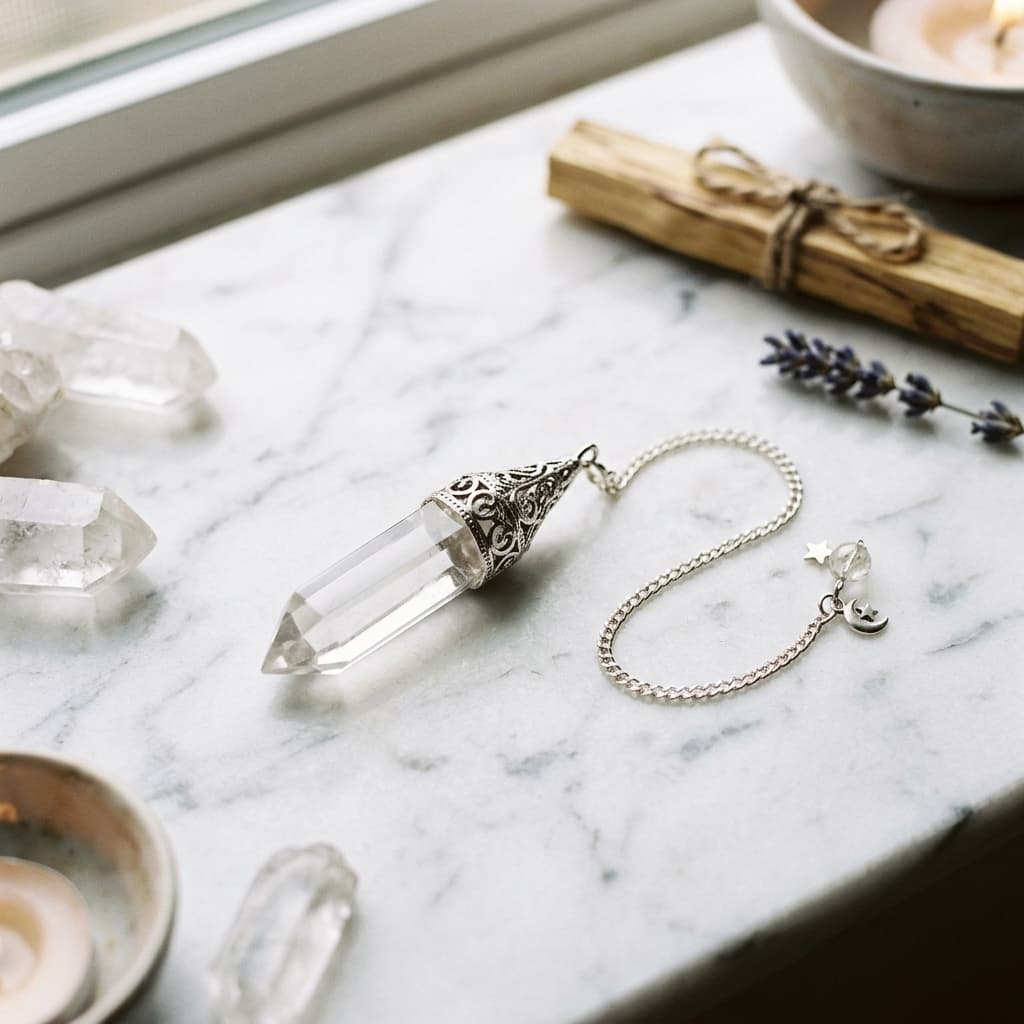 Pendule Cristal de Roche — Chaîne Argentée