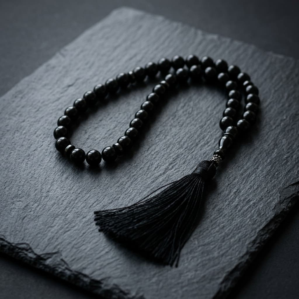 Tasbih / Chapelet Onyx Noir — Taille Poche