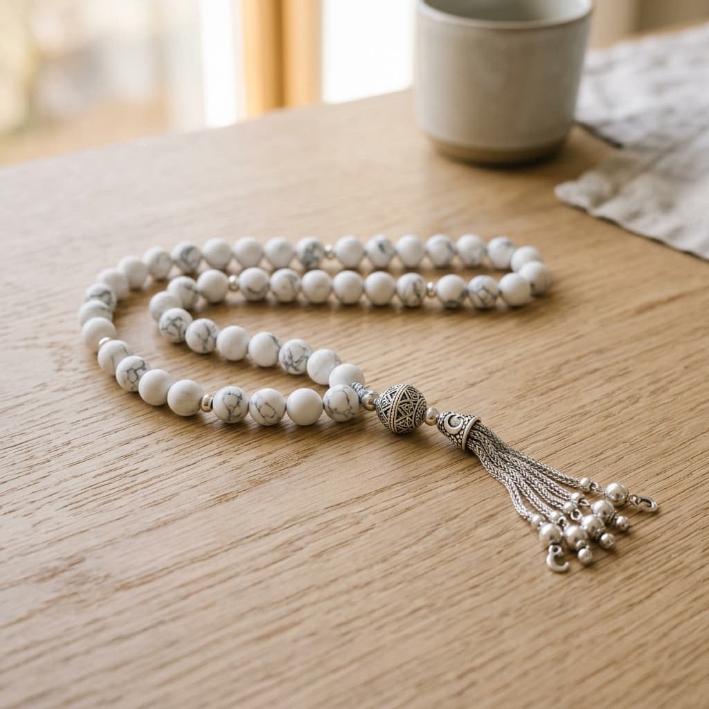 Tasbih / Chapelet Howlite Blanche — Taille Poche