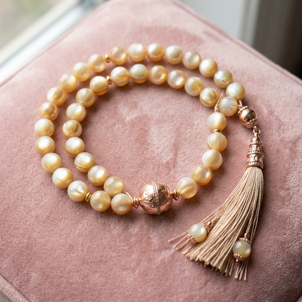 Tasbih Nacre & Perle Dorée